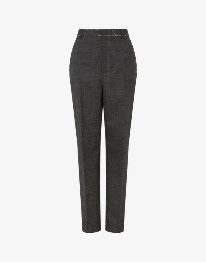 Pantaloni in tela di lana ricamata