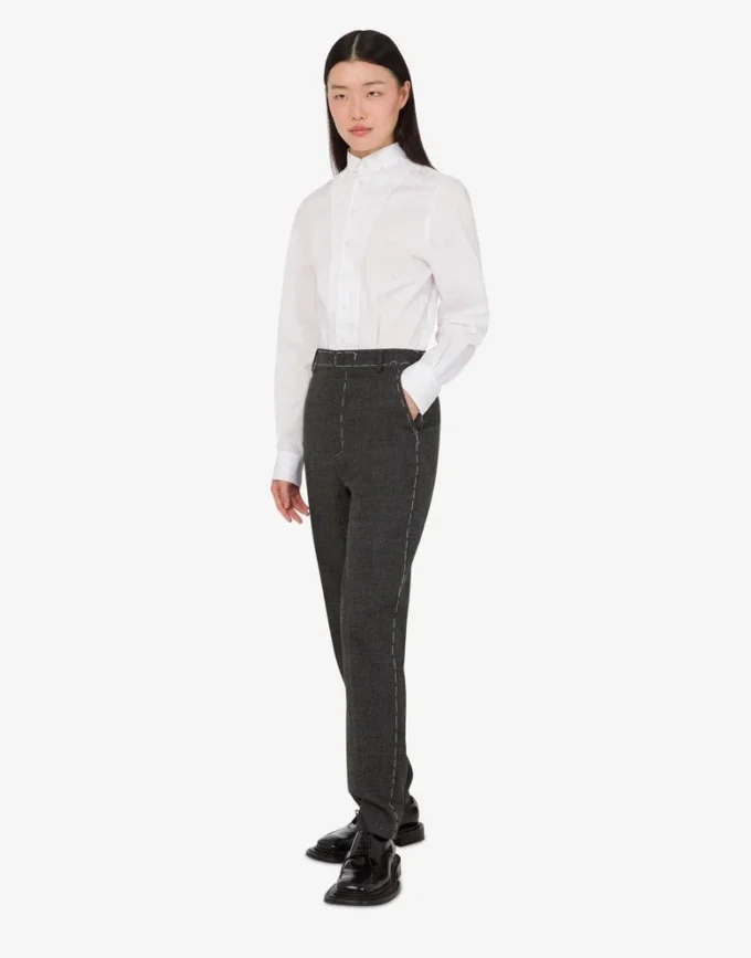 Pantaloni in tela di lana ricamata