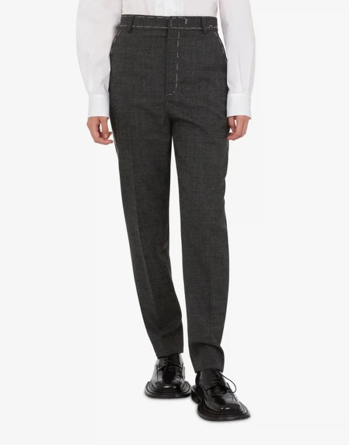Pantaloni in tela di lana ricamata