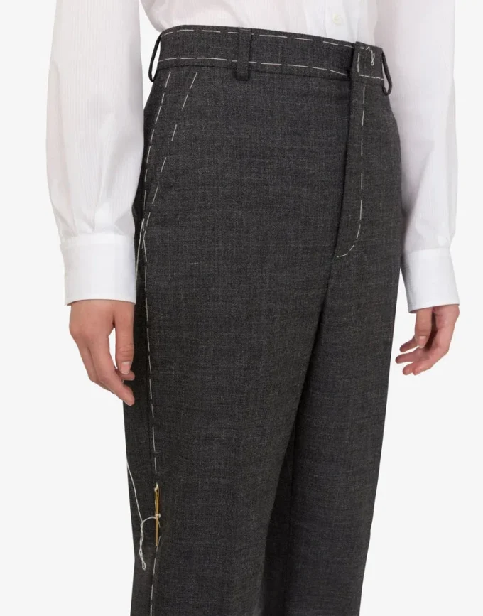 Pantaloni in tela di lana ricamata