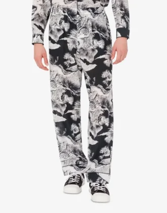 Pantaloni leggeri in popeline di cotone con stampa oca Pantaloni leggeri in popeline di cotone con stampa oca
