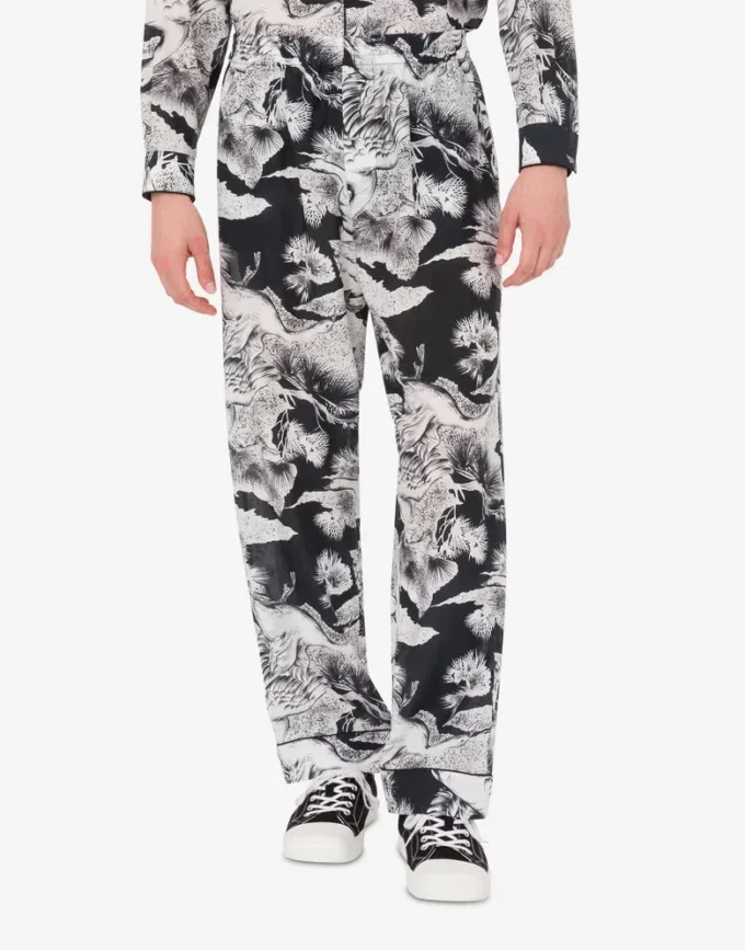 Pantaloni leggeri in popeline di cotone con stampa oca Pantaloni leggeri in popeline di cotone con stampa oca