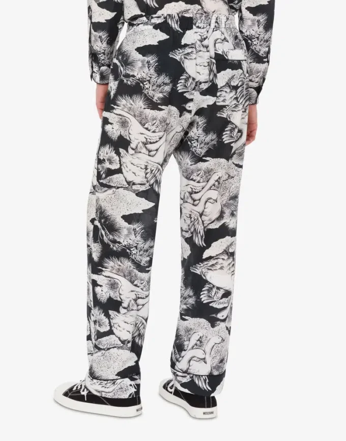 Pantaloni leggeri in popeline di cotone con stampa oca Pantaloni leggeri in popeline di cotone con stampa oca