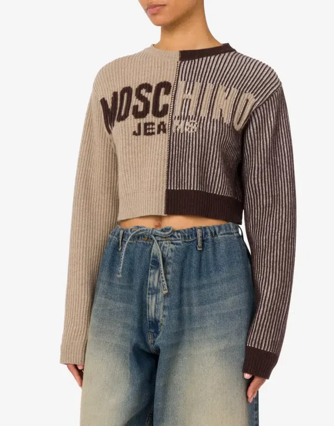 Pullover corto in misto lana intarsio