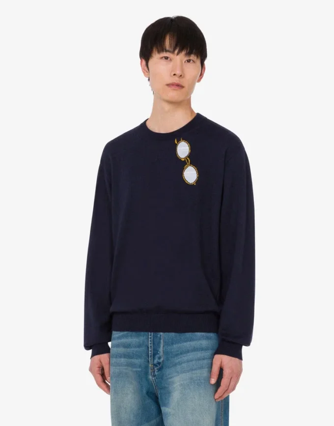 Pullover in lana merino extrafine con intarsio