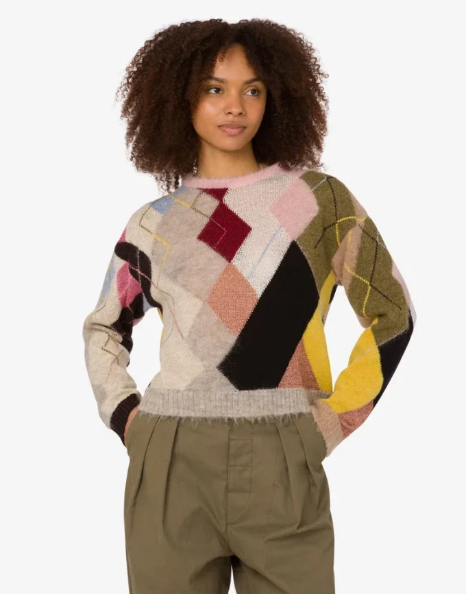 Pullover in mohair con intarsi in garza Pullover in mohair con intarsi in garza