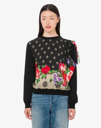 Pullover stampato in misto cotone puro e seta
