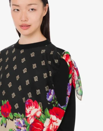 Pullover stampato in misto cotone puro e seta