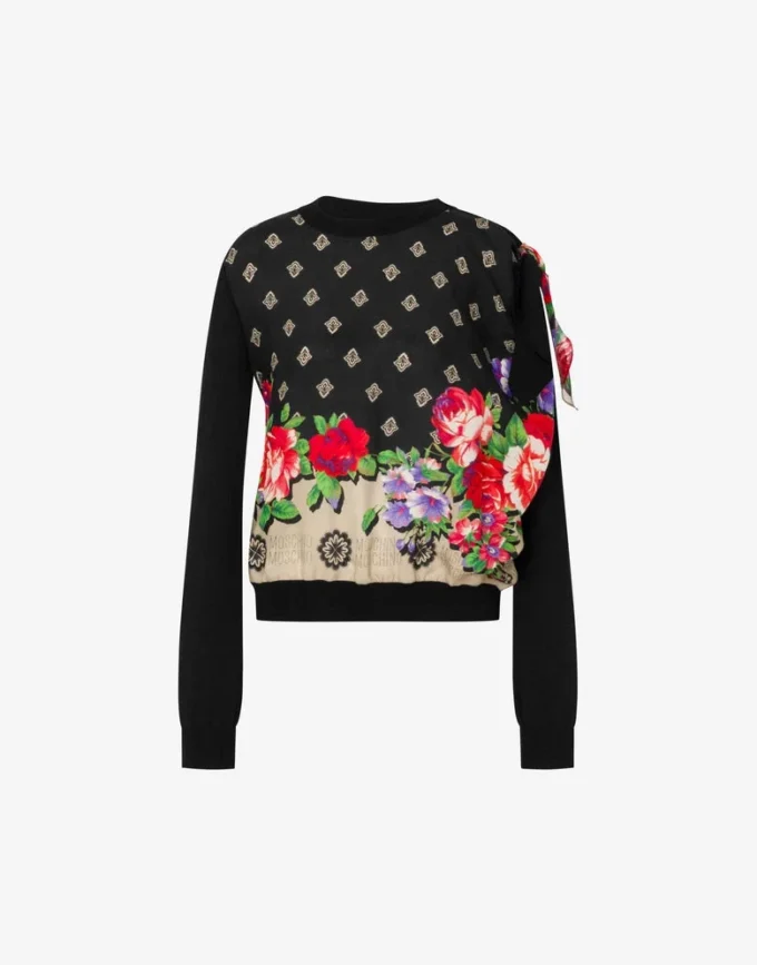 Pullover stampato in misto cotone puro e seta