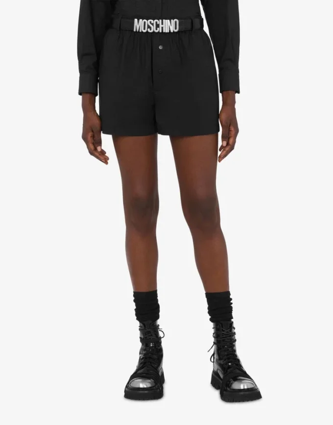 Shorts in popeline di cotone con stampa a pois