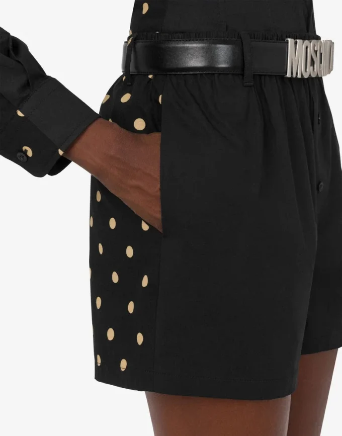 Shorts in popeline di cotone con stampa a pois