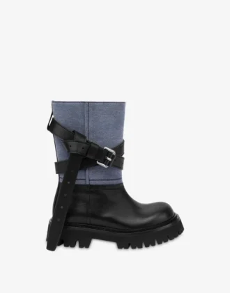 Stivaletti in denim e pelle di vitello