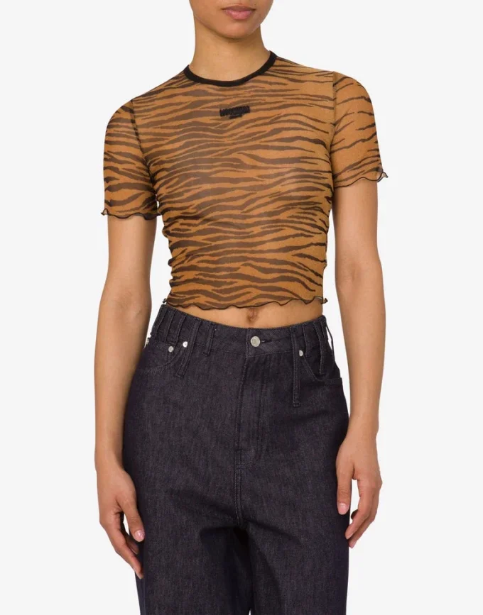 T-shirt corta in tulle stampato