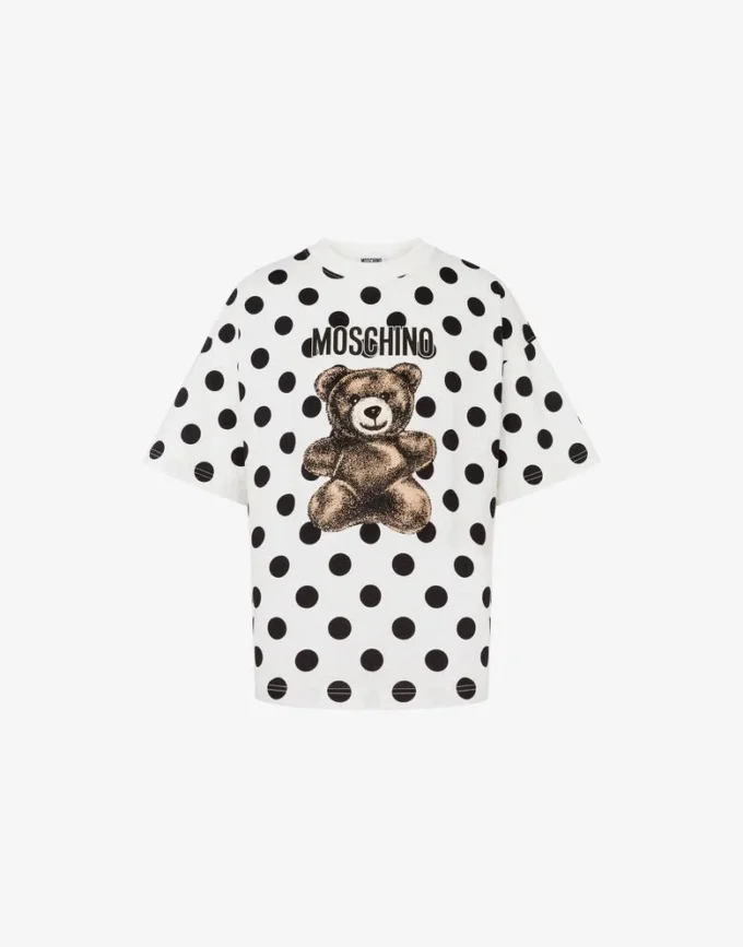 T-shirt in jersey di cotone biologico con stampa Moschino Teddy Bear