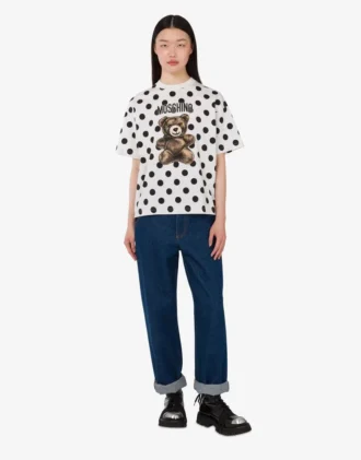 T-shirt in jersey di cotone biologico con stampa Moschino Teddy Bear