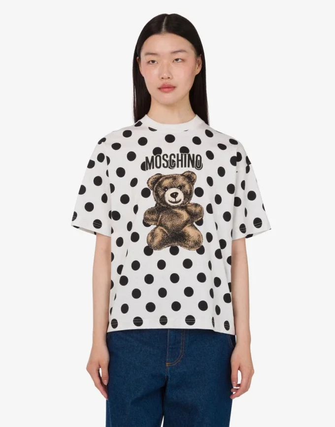 T-shirt in jersey di cotone biologico con stampa Moschino Teddy Bear
