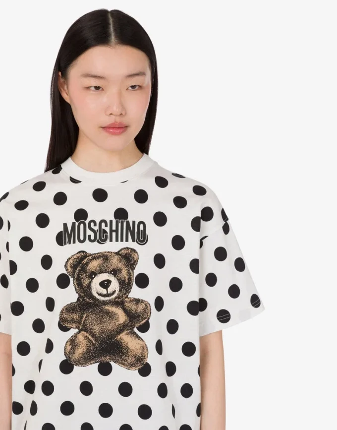 T-shirt in jersey di cotone biologico con stampa Moschino Teddy Bear