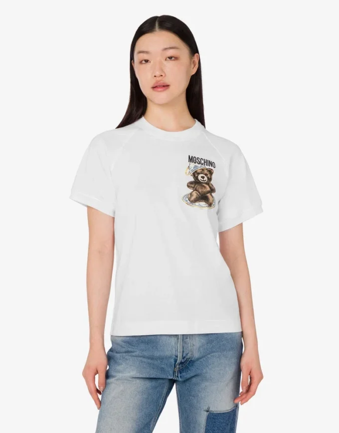 T-shirt in jersey di cotone biologico Moschino Teddy Bear