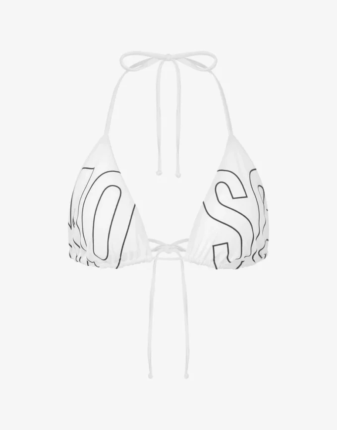 Top bikini triangolare con logo in gomma