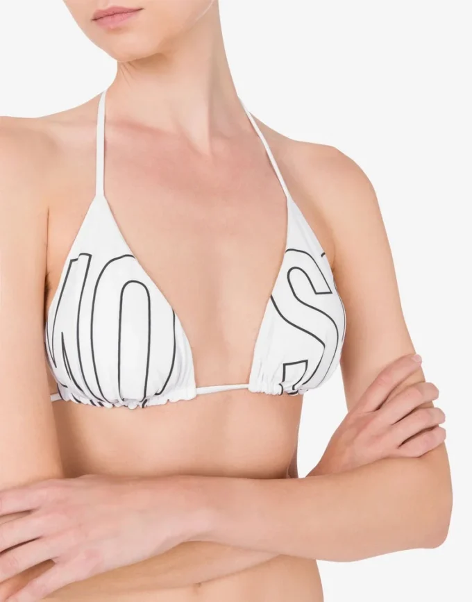 Top bikini triangolare con logo in gomma