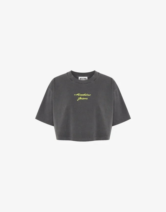 Top corto in jersey di cotone ricamato Top corto in jersey di cotone ricamato