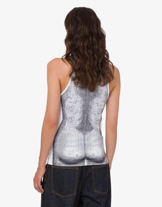Top in jersey di cotone elasticizzato stampato Top in jersey di cotone elasticizzato stampato