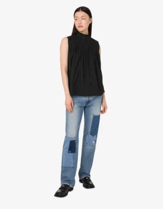 Top in popeline di cotone ricamato